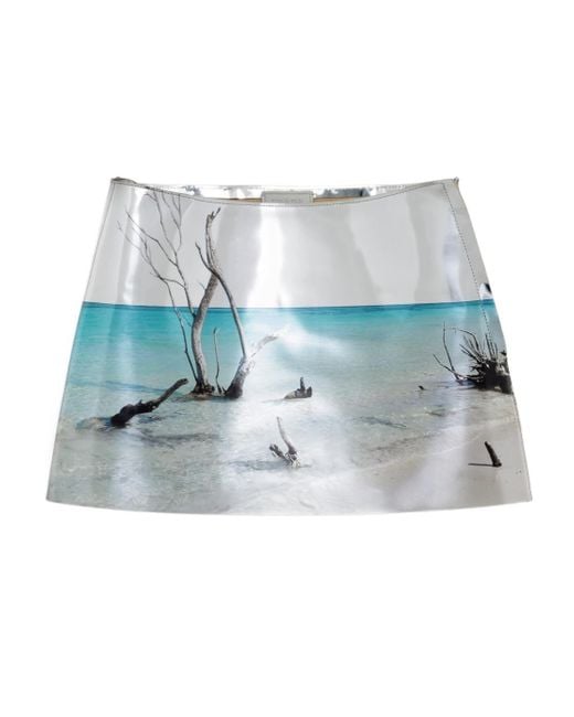 Prada Blue Calfskin Shiny Mini Skirt