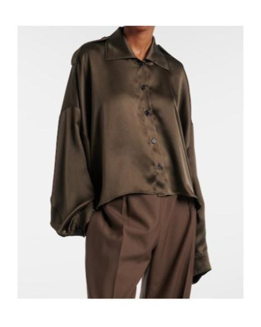 Khaite Green Bodine Asymmetric Silk Satin Shirt