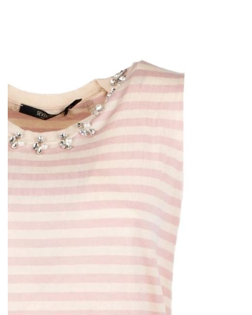 Seventy Pink Embellished Striped Tank Top
