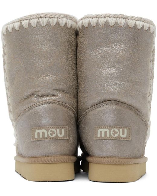 Mou Gray Stitch Detailed Logo Patch Snow Boots
