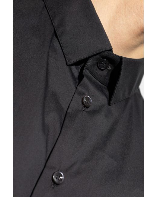 Giorgio Armani Blue Curved Hem Poplin Shirt for men