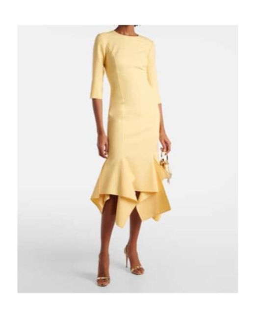 Oscar de la Renta Yellow Wool-Blend Midi Dress