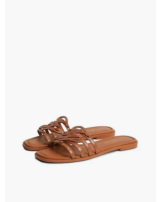 Tommy Hilfiger Brown Logo-Plaque Flat Sandals