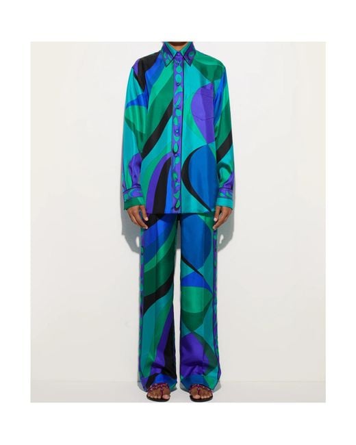Emilio Pucci Blue Pucci Pesci-Printed Long Sleeved Shirt
