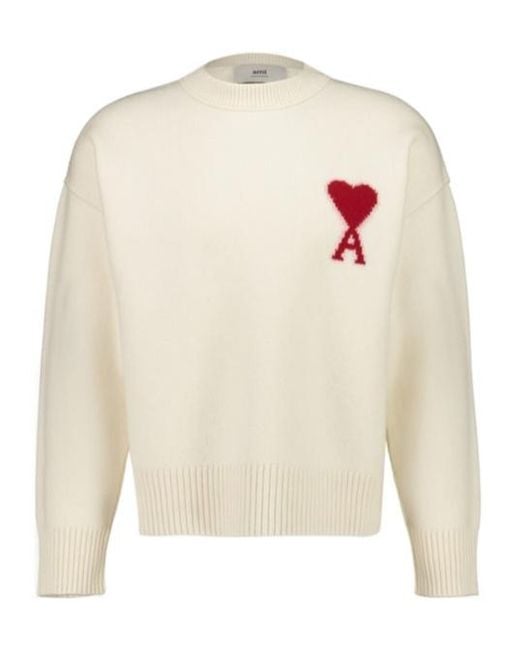 AMI White Ami De Coeur Crewneck Jumper for men