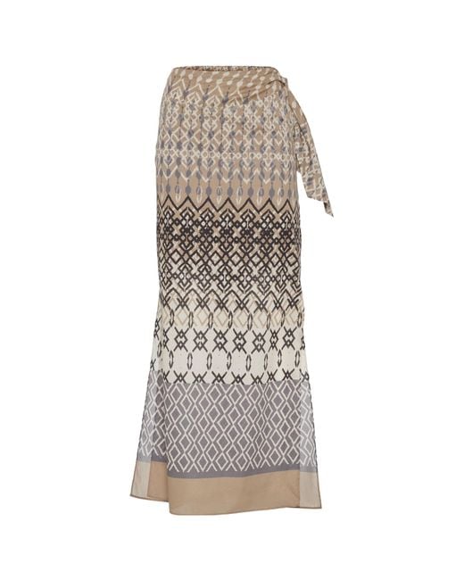 Brunello Cucinelli Natural Geometric-Print Cotton Maxi Skirt