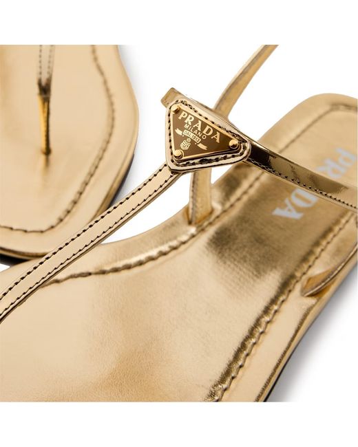 Prada Metallic Flip-Flop Flat Sandals