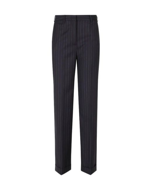 Semicouture Blue Lola Pinstriped Turn-Up Trousers