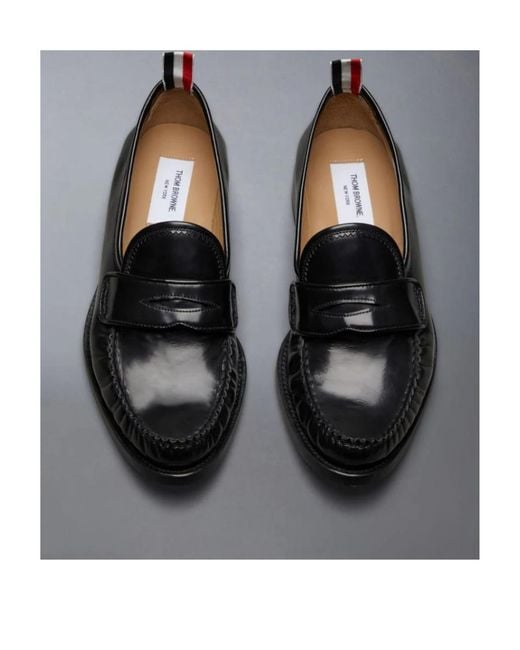 Thom Browne Black Almond Toe Penny-Slot Loafers for men