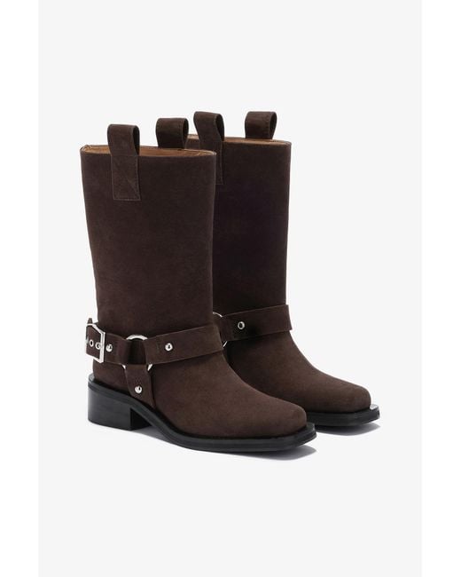 Ganni Brown Mid Shaft Biker Boot