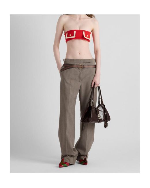 Prada Gray Belt-Detailed Pleated Trousers