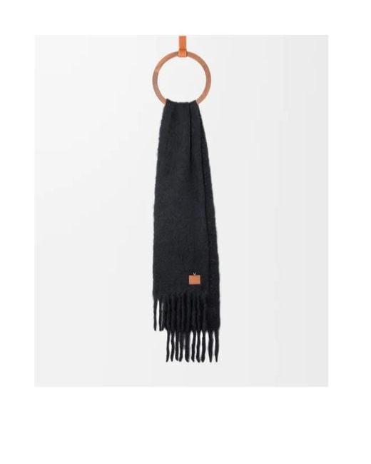 Loewe Black Logo Patch Fringed Scarf