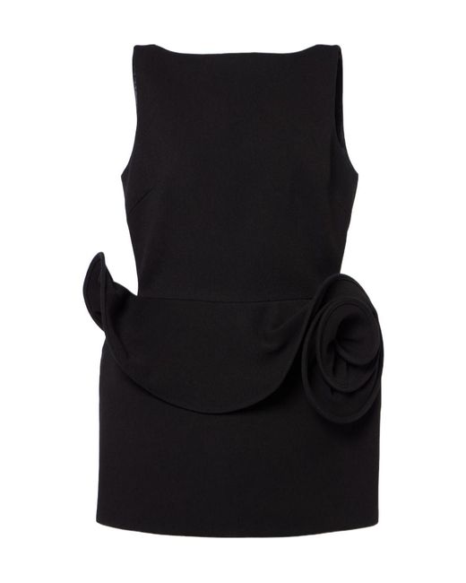 Magda Butrym Black Floral-Applique Ruffled Minidress