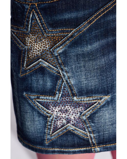 DSquared² Blue Star-Studded Embellished Denim Mini Skirt