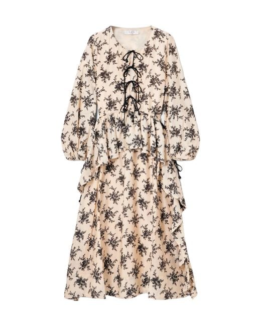 Sea Natural Joan Tie-Detailed Ruffled Floral-Print Voile Midi Dress