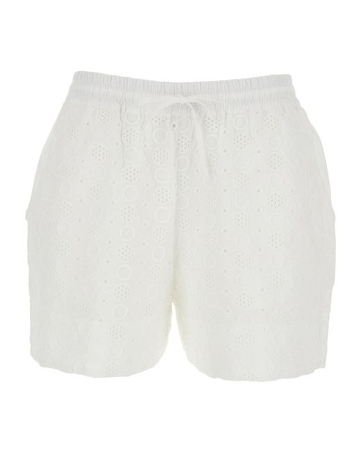 Pinko White Drawstring Embroidered Shorts
