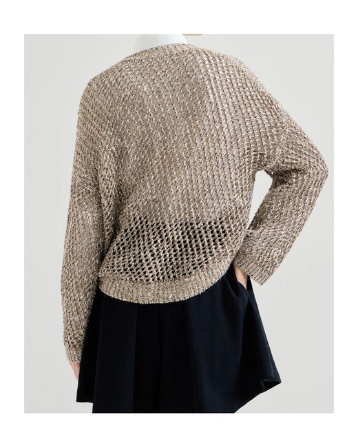 Brunello Cucinelli Brown Silk-Linen-Blend Net Sweater