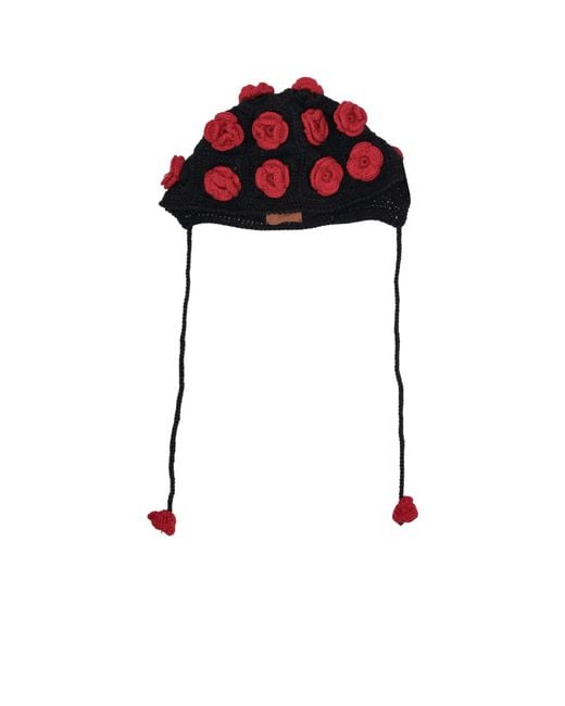Alanui Red Grunge Roses Bonnet Hat