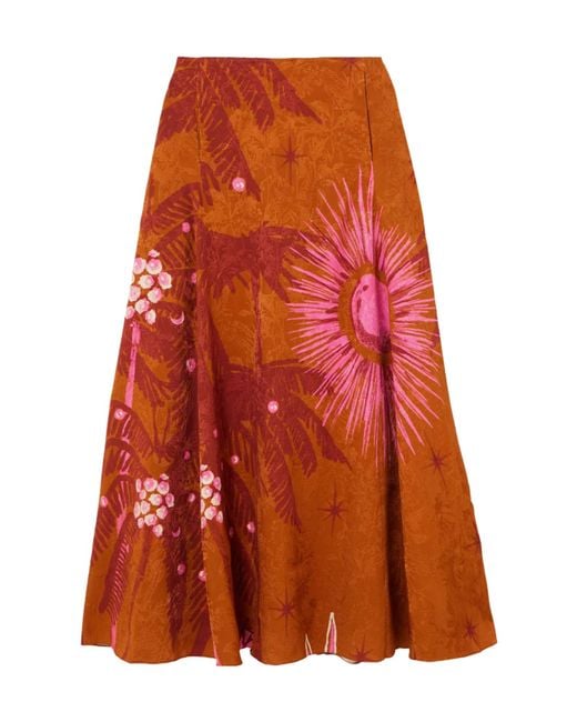 Johanna Ortiz Orange Printed Jacquard Midi Skirt