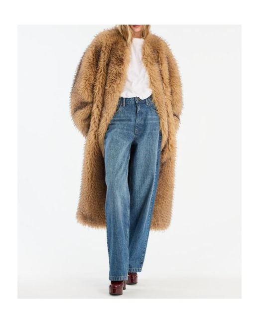 ROTATE BIRGER CHRISTENSEN Natural Faux Fur Long Coat