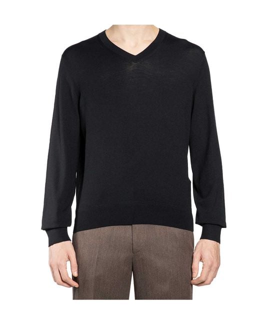 Tom Ford Black Long-Sleeve V-Neck Top for men