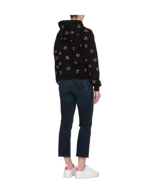 McQ Alexander McQueen Black Swallow Embroidered Hooded Sweater