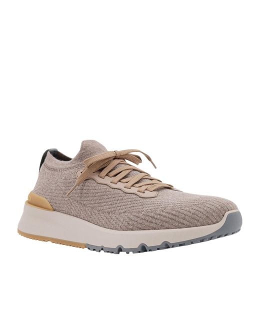 Brunello Cucinelli Brown Knitted Low-Top Sneakers for men