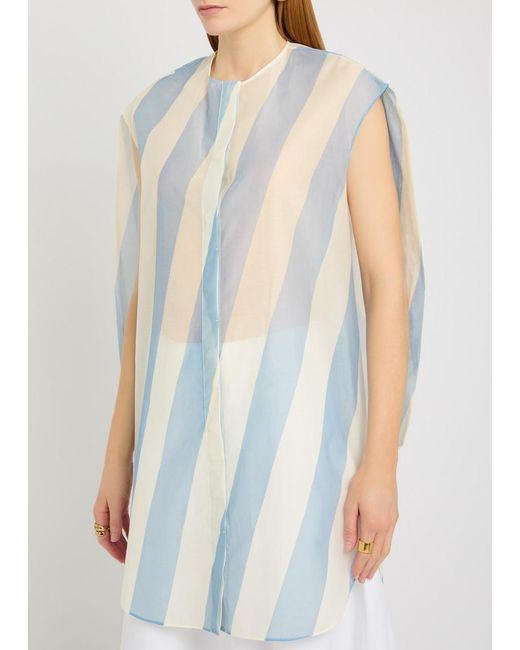 Jacquemus Blue La Robe Berlingot Striped Organza Mini Shirt Dress