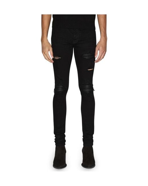 Amiri Black Mx1 Distressed Tapered Leg Jeans for men