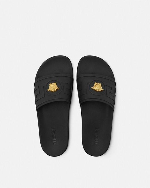 Versace Black Medusa-Motif Open-Toe Slippers for men