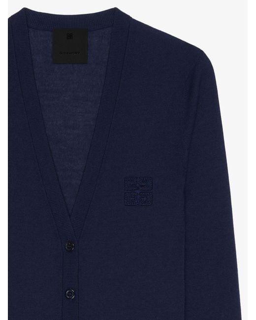Givenchy Blue 4G Embroidered V-Neck Knitted Cardigan