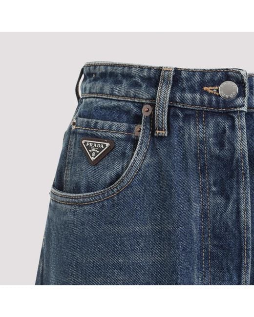 Prada Blue Logo Plaque Balloon Jeans