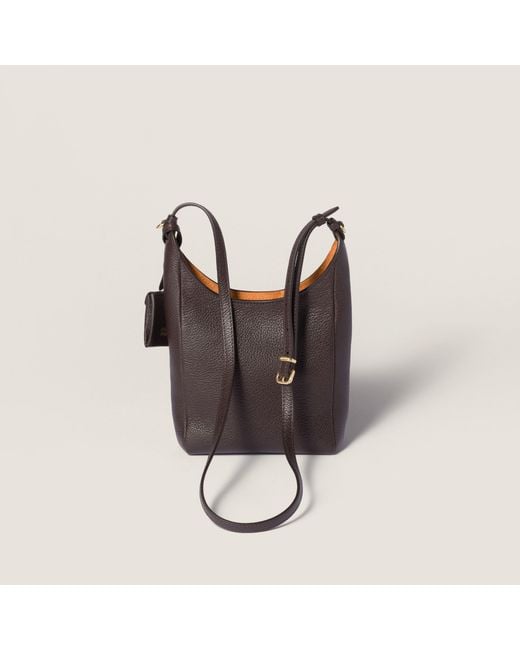 Miu Miu Brown Logo-Detailed Padlock-Charm Crossbody Bag