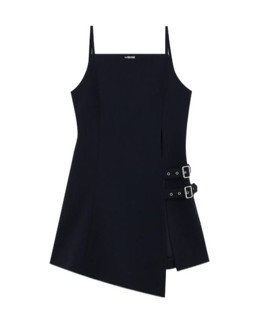 we11done Blue Logo-Plaque Dress