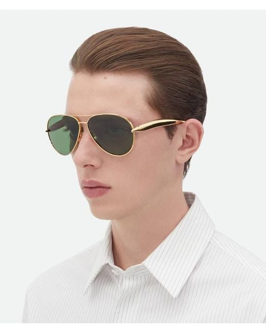 Bottega Veneta Green Eyewear Aviator Frame Sunglasses for men