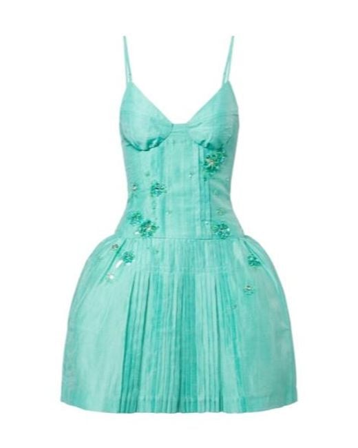 ShuShu/Tong Blue Embellished Linen-Blend Minidress