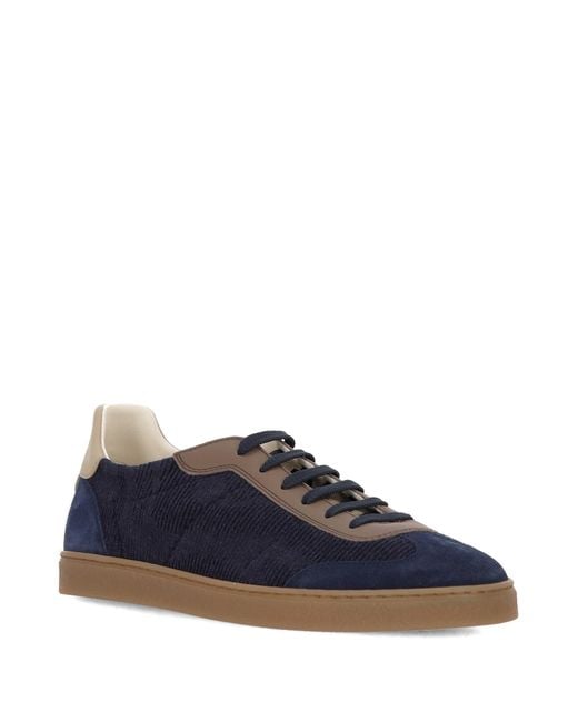 Brunello Cucinelli Blue Lace-Up Panelled Sneakers for men