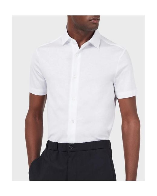 Emporio Armani White Buttoned Curved Hem Shirt for men