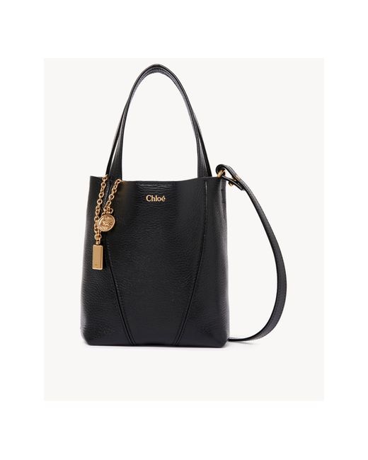 Chloé Black Chloé Spin Logo Printed Small Tote Bag