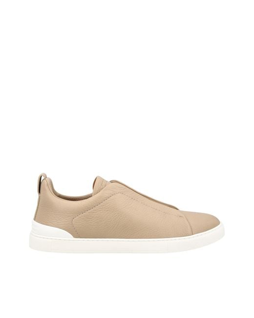 Zegna Natural Off Deerskin Triple Stitch Sneakers for men