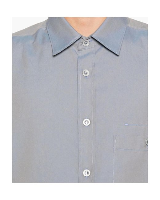 Stone Island Gray Logo Embroidered Button-Down Shirt for men