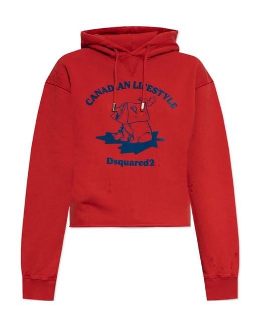 DSquared² Red Canadian Lifestyle Graphic Printed Hoodie