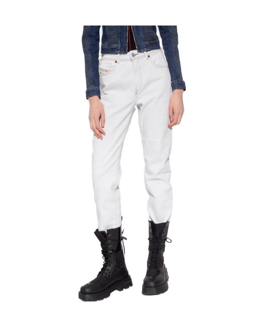 DIESEL White 2004 Logo Detailed High-Rise Tapered Jeans