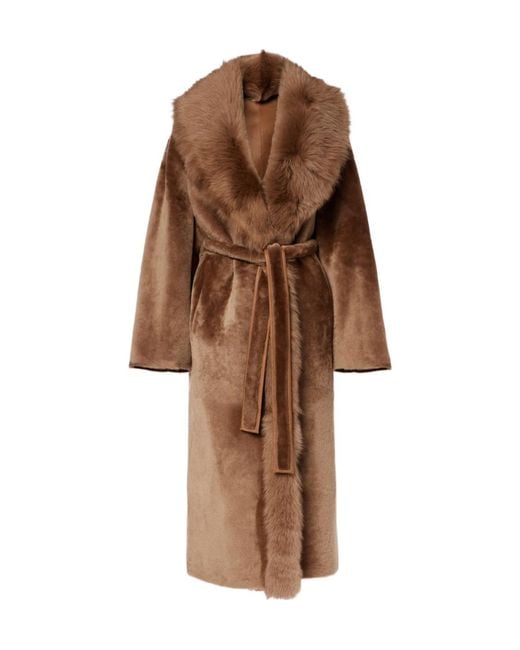 Nour Hammour Brown Isadora Shearling Wrap Coat