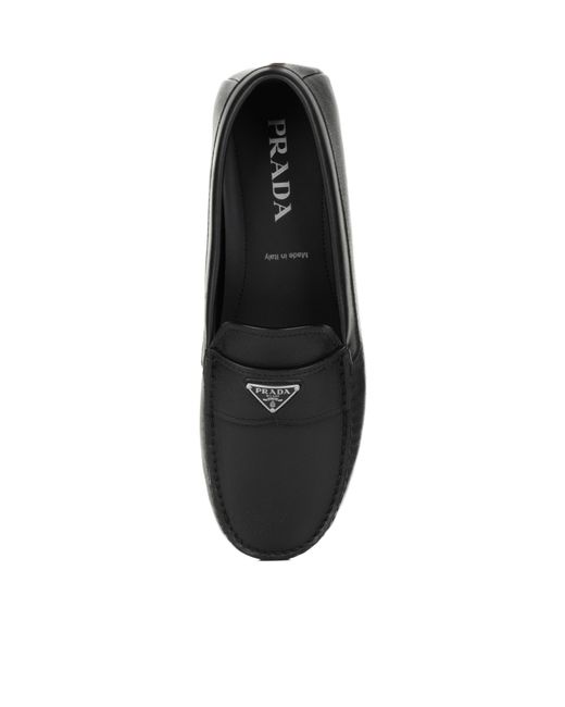 Prada Black Triangle-Logo Leather Loafers for men