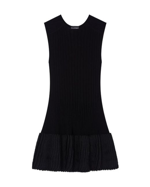 Emporio Armani Black Ribbed Pleated Dress