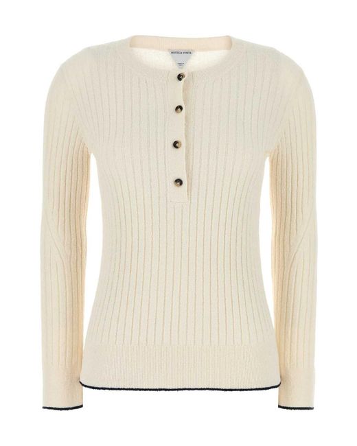 Bottega Veneta White Long-Sleeved Ribbed Top