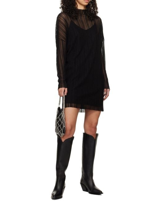 Anine Bing Black Clare Sheer Mini Dress