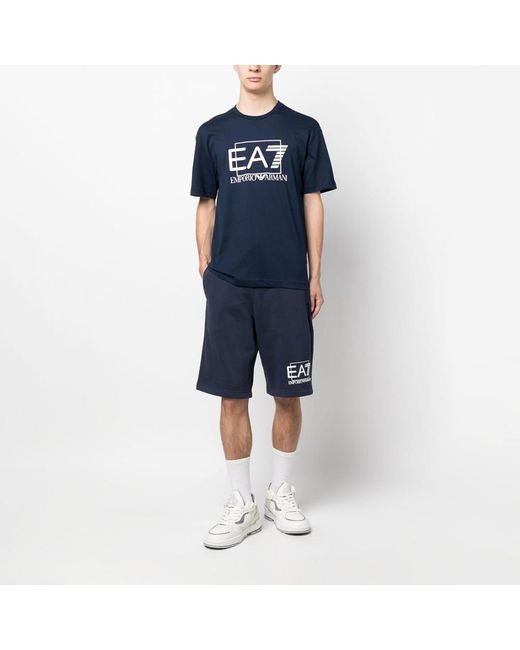 EA7 Blue Logo-Print Track Shorts for men