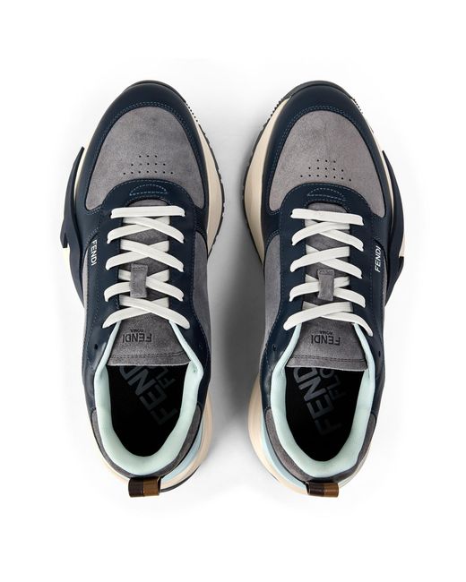 Fendi Blue Color Blocked Low Top Trainers for men